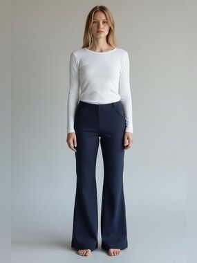 Diane Von Furstenberg Navy Stretch Flare Pants Size 6 Career Chic
